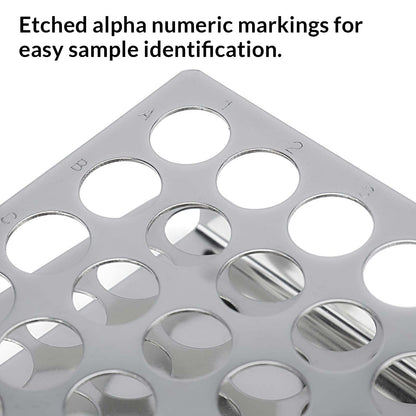 Globe Scientific 457200 Stainless Steel "Z" Shape Tube Rack, 16/17mm Tubes, 25-Place