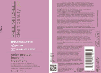 Paul Mitchell Clean Beauty Color Protect Leave-In Treatment, Boosts Shine, Keeps Color Fresh, For Color-Treated Hair, 5.1 fl. oz.