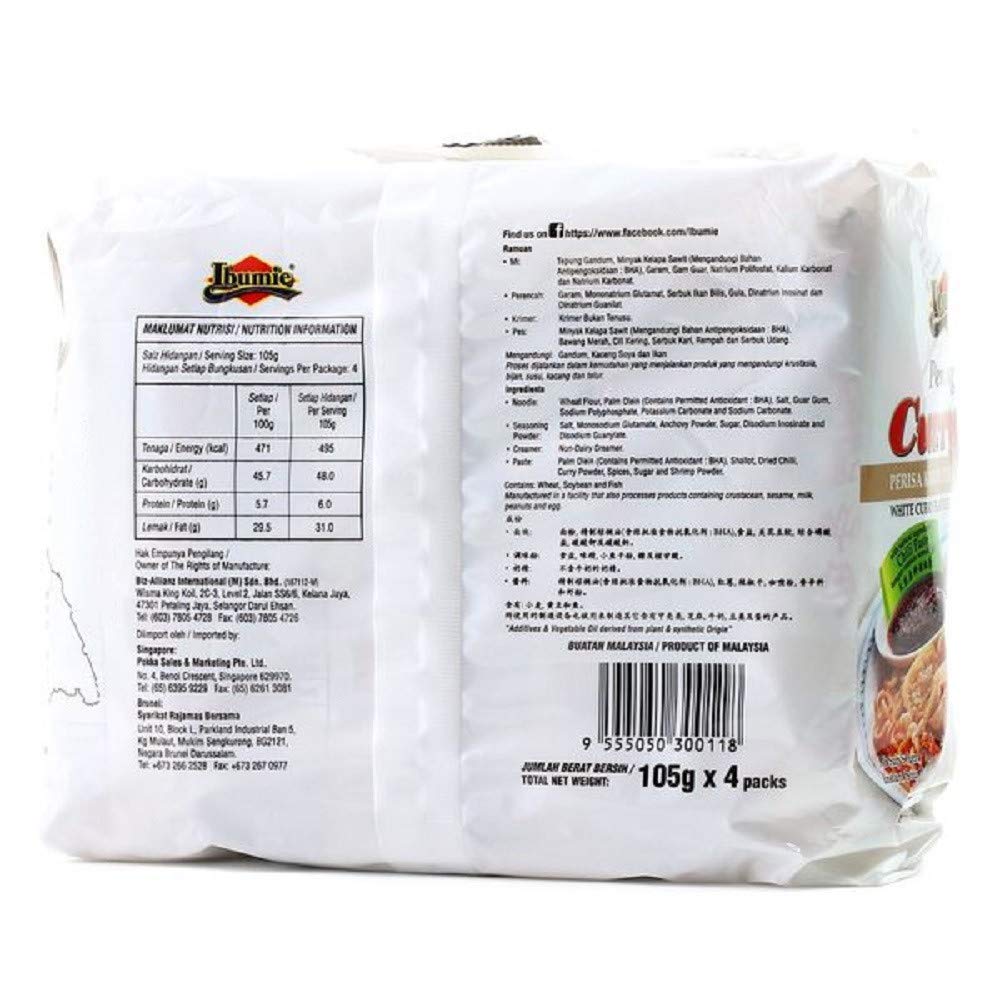 Ibumie Penang White Curry Mee / Fragrant & Spicy, Rich & Creamy Broth, Authentic Piping Hot Flavor from Food Heaven, Penang Malaysia (4 packets x 105g)