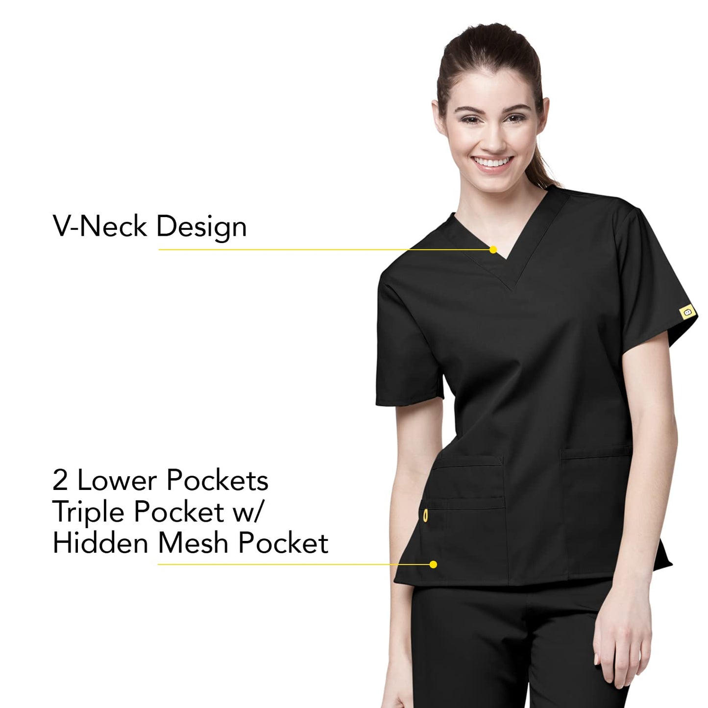 WonderWink womens Origins Bravo V-Neck Top, Black, XX-Small