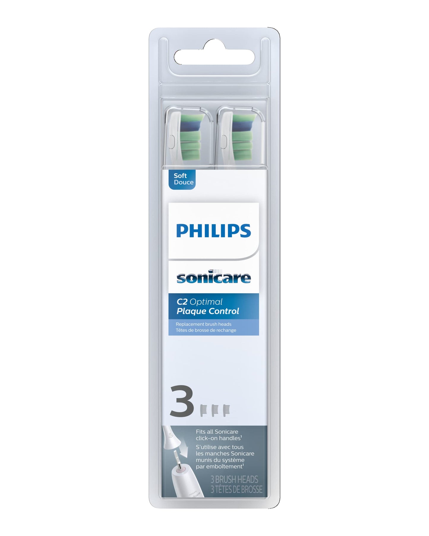 Philips Sonicare C2 Plaque Control - Genuine Replacement Electric Toothbrush Heads, White, 3 Pack, HX9023/65