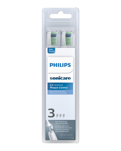 Philips Sonicare C2 Plaque Control - Genuine Replacement Electric Toothbrush Heads, White, 3 Pack, HX9023/65