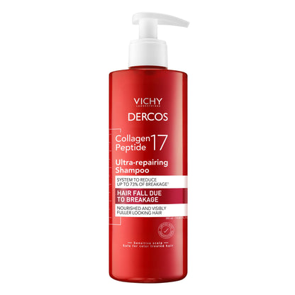 Dercos Collagen Peptide 17 Ultra-Repairing Shampoo, Anti Hair Fall & Bond Repair for Damaged Weak Hair, Strengthens, Reduces Breakage, Boosts Volume