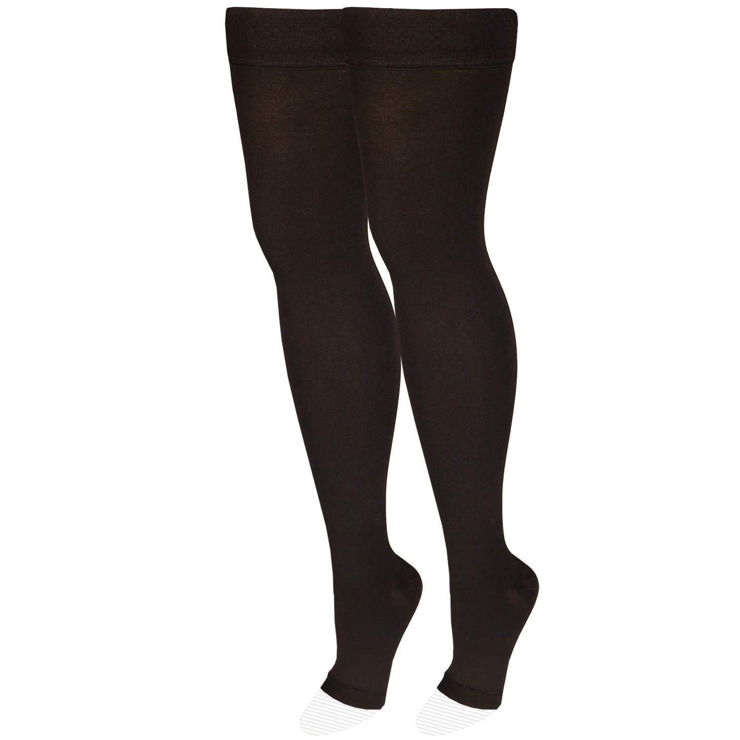 NuVein Medical Compression Stockings, 30-40 mmHg Support, Women & Men Thigh Length Hose, Open Toe, Black, Medium