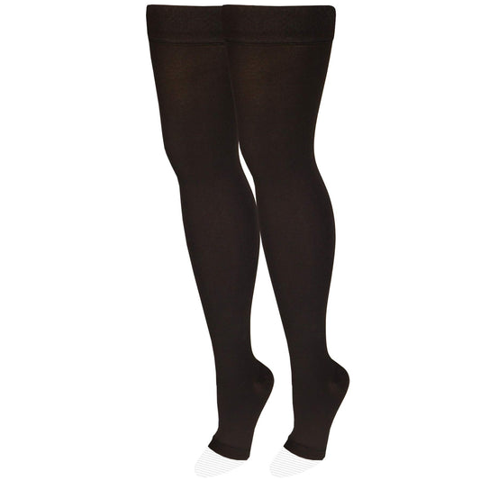 NuVein Medical Compression Stockings, 30-40 mmHg Support, Women & Men Thigh Length Hose, Open Toe, Black, Medium
