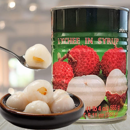 20oz of Peeled, Seedless Lychees in concentrated lychee juice Sugar Syrup, with a delightful floral aroma and taste and a unique chewy texture. Versatile and ready-to-use for your culinary creations, spanning desserts, beverages, fruit salads, and...
