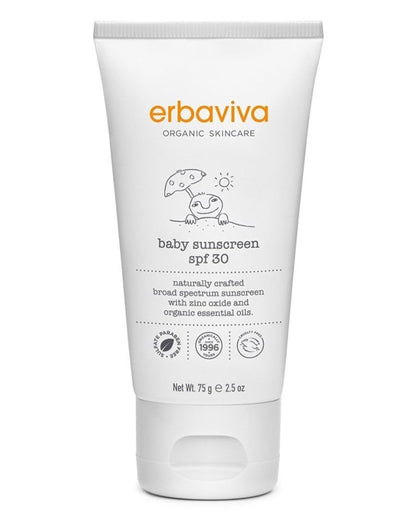 Erbaviva Organic Baby Sunscreen 2.5 Ounce - Coral Reef Safe, Natural, UVA & UVB Protection, Water Resistant, Infused with Essential Oils