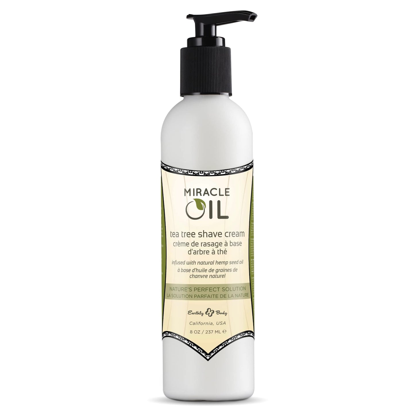 Earthly Body Miracle Oil Shave Cream - Helps Reduce Nicks, Small Cuts & Skin Irritation - With Tea Tree, Hemp Seed & Argan Oils - 100% Vegan, Cruelty Free