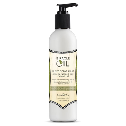 Earthly Body Miracle Oil Shave Cream - Helps Reduce Nicks, Small Cuts & Skin Irritation - With Tea Tree, Hemp Seed & Argan Oils - 100% Vegan, Cruelty Free