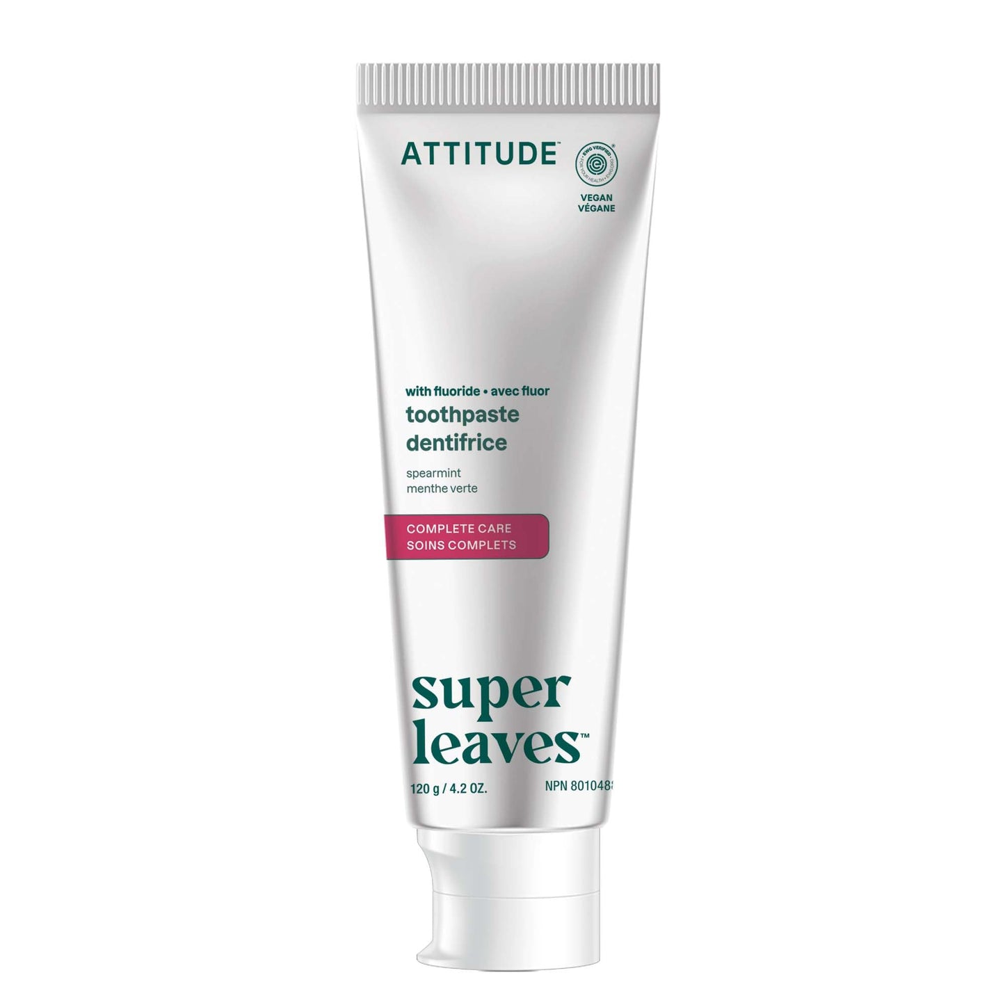 Attitude Complete Care Toothpaste with Fluoride, Spearmint Flavor, Vegan & Cruelty-Free, Sugar-Free, Plant & Mineral-Based Ingredients, Clean Oral Care, 4.2 Oz