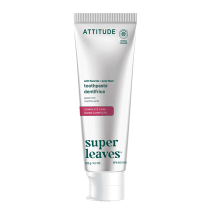 Attitude Complete Care Toothpaste with Fluoride, Spearmint Flavor, Vegan & Cruelty-Free, Sugar-Free, Plant & Mineral-Based Ingredients, Clean Oral Care, 4.2 Oz