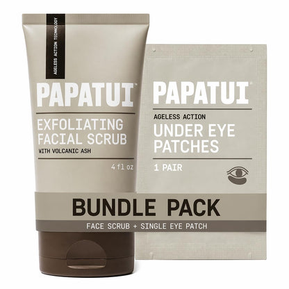 PAPATUI by Dwayne Johnson Men's Exfoliating Facial Scrub + Under Eye Patch (1 ct) Bundle | Unscented Scrub with Peptides, Volcanic Ash, Niacinamide & Hyaluronic Acid | Reduces Puffiness & Dark Circles