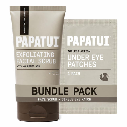 PAPATUI by Dwayne Johnson Men's Exfoliating Facial Scrub + Under Eye Patch (1 ct) Bundle | Unscented Scrub with Peptides, Volcanic Ash, Niacinamide & Hyaluronic Acid | Reduces Puffiness & Dark Circles