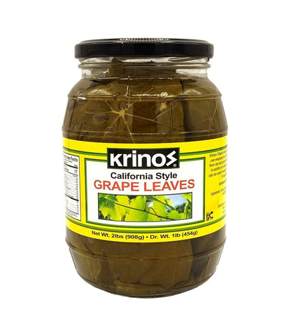 Krinos Grape Leaves in a Jar - Gourmet Leaves Premium Quality, 2 lbs (907 grams)
