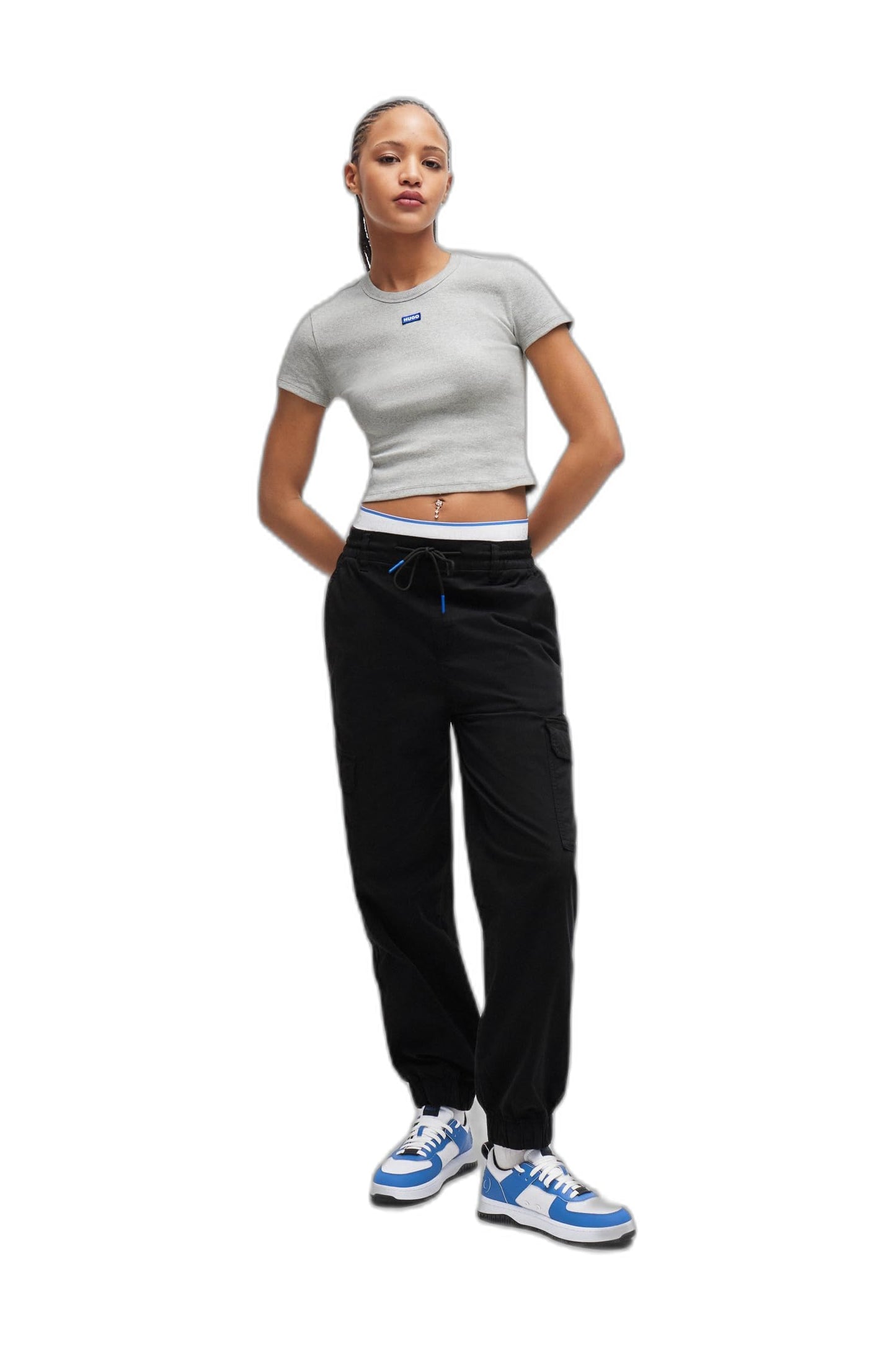 HUGO Women's Cotton Mix Cargo Pocket Drawstring Joggers