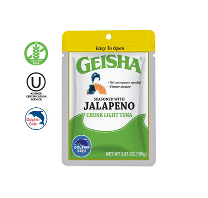 GEISHA Chunk Light Tuna Seasoned with Jalapeno 3.53oz (Pack of 12), Tuna| HALAL & Kosher Certified – Gluten Free – Wild Caught – Dolphin Safe Catch – Good Source of Protein