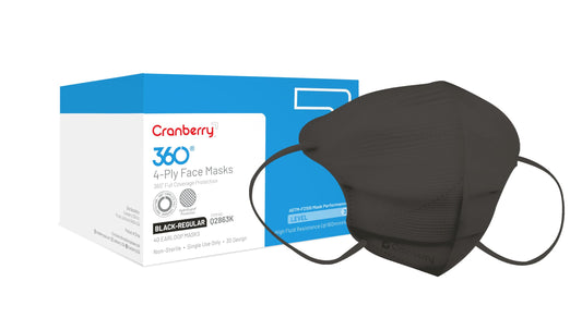 Cranberry Q2863K 360 Earloop Face Mask Level 3, Black, Regular (Pack of 40)
