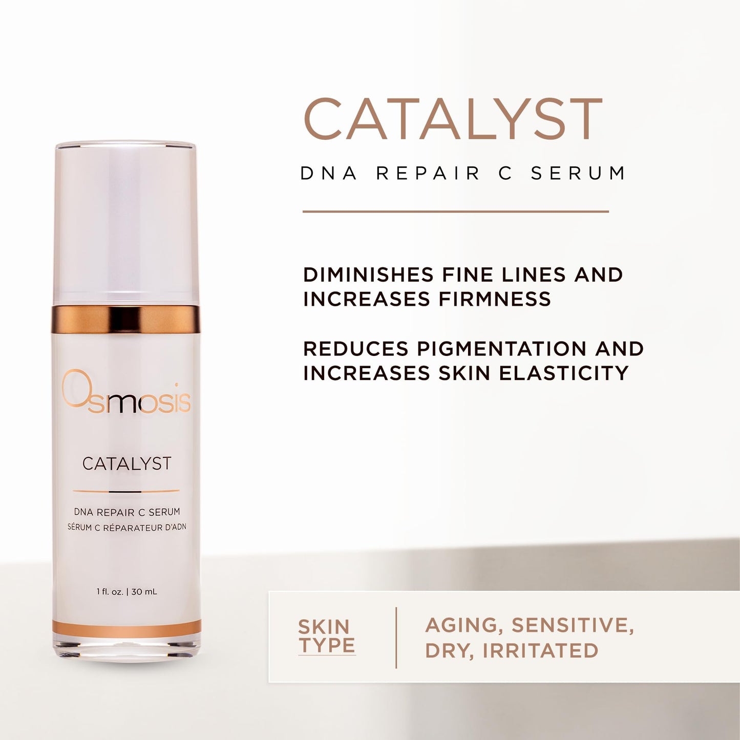 Osmosis CATALYST DNA Repair C Facial Serum to Boost Collagen, Improve Tone and Texture for Aging, Pigmented, Dry, Blemish-Prone Skin, 1 oz