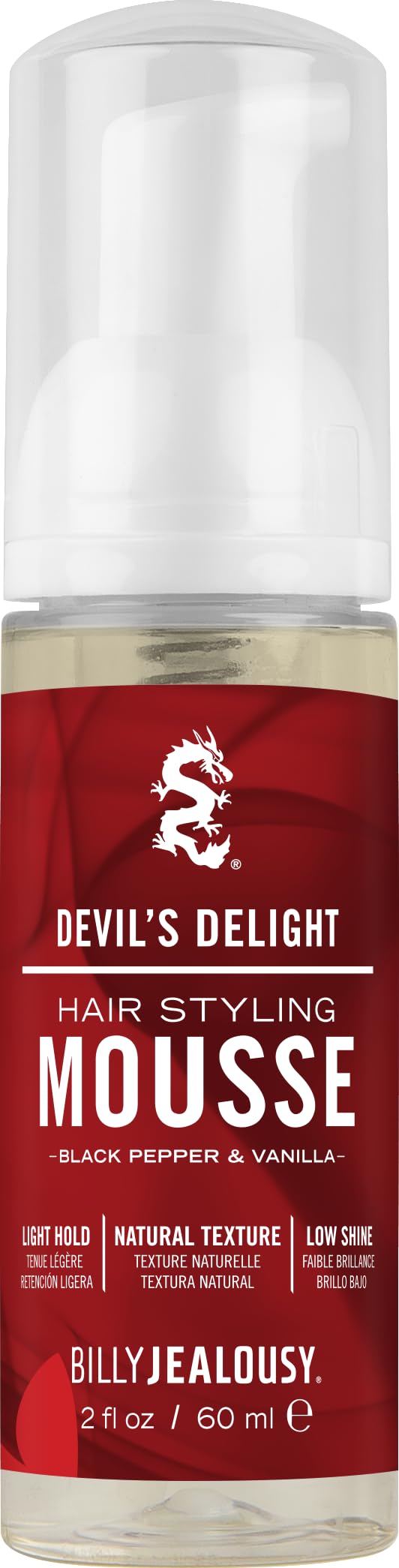 Billy Jealousy Devil’s Delight Hair Styling Mousse for Men – Light Hold for Volume & Lift, Frizz Control – Hydrates with Sea Moss & Kelp – Travel Size, Silicone-Free, Vegan, Black Pepper Vanilla Scent