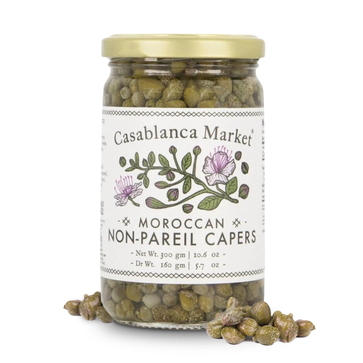 Casablanca Market Moroccan Capers Non Pareil — Handpicked, Premium Capers Jar in Pure Brine — Non-GMO, Plant-Based, Kosher, Halal-Friendly, No Preservatives — For Pasta, Sauces, Meat & More, 1-Pack