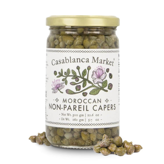 Casablanca Market Moroccan Capers Non Pareil — Handpicked, Premium Capers Jar in Pure Brine — Non-GMO, Plant-Based, Kosher, Halal-Friendly, No Preservatives — For Pasta, Sauces, Meat & More, 1-Pack