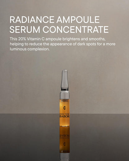Doctor BABOR Radiance Ampoules Serum, 20% Vitamin C Treatment, with Hyaluronic Acid, High Dose, Face Pigment Spot Minimiser, for Smoother Skin with Glow, Against Wrinkles, 100% Vegan, 7 x 2 ml