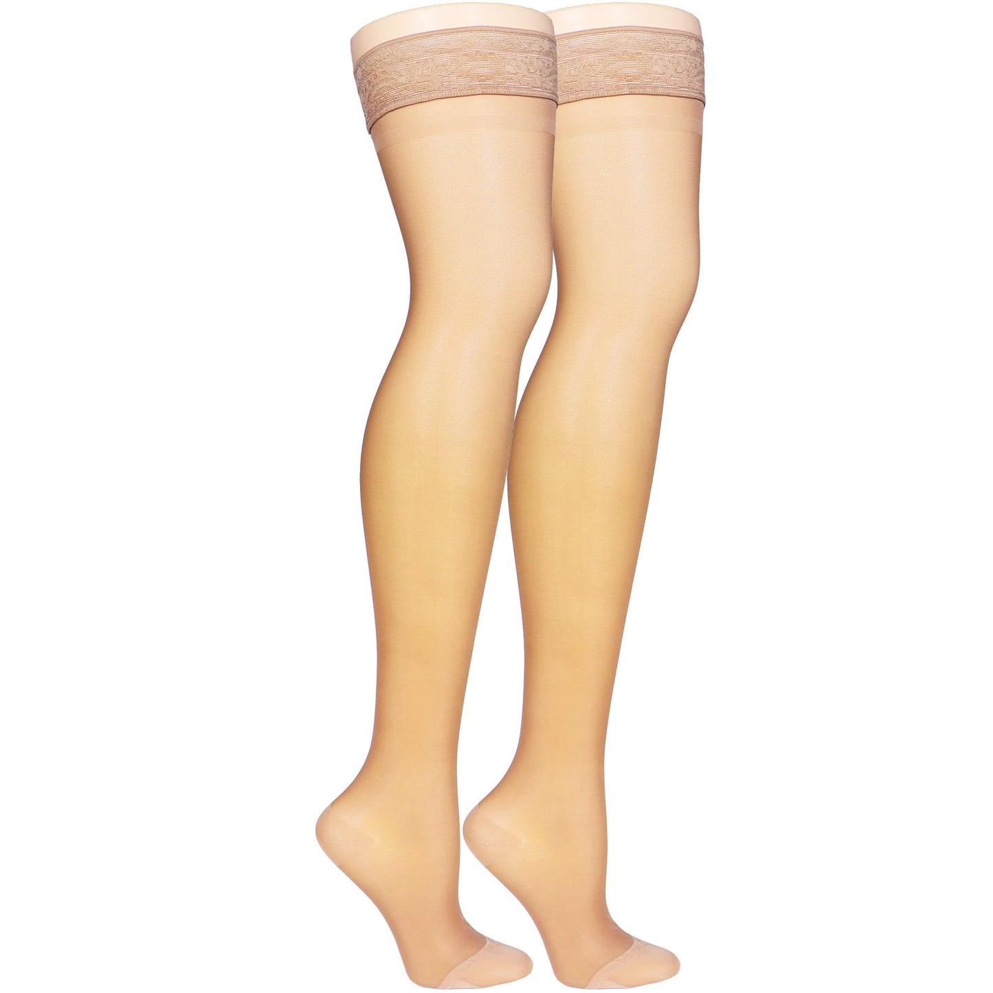 NuVein Sheer Compression Stockings for Women, 15-20 mmHg Support, Medium Denier, Thigh High, Closed Toe, Beige, X-Large