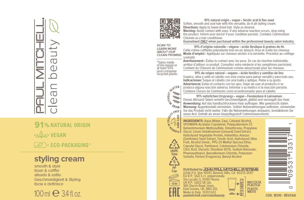 Paul Mitchell Clean Beauty Styling Cream, Smooth & Style, For All Hair Types, 3.4 fl. oz.