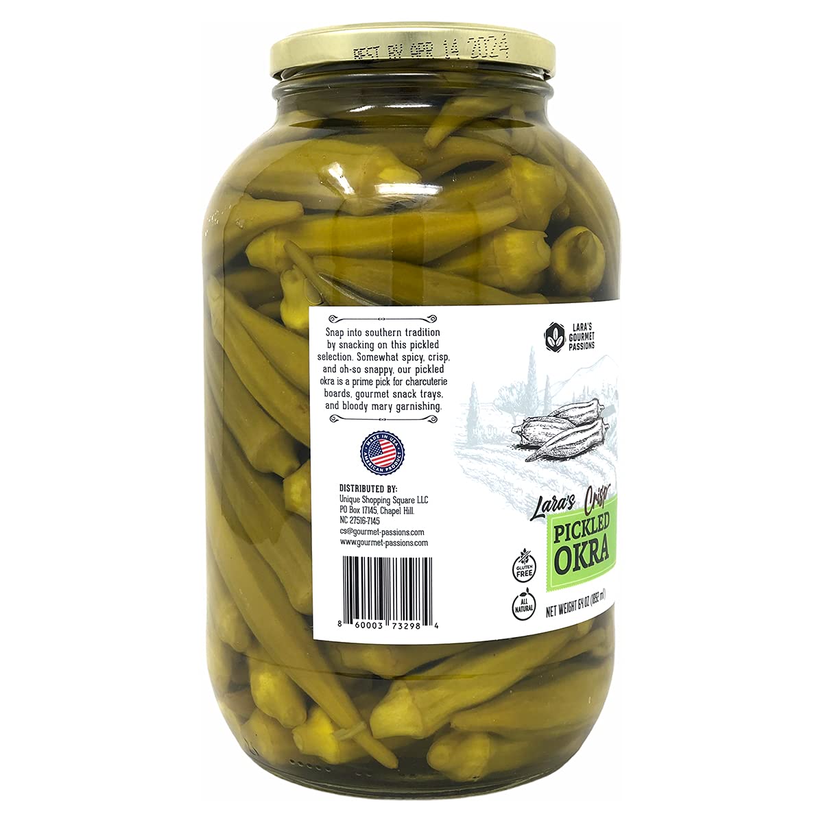 Lara's Pickled Okra with a Serving Tray - (Pack of 2, 64oz Each) - Artisanal Southern Style Mild Okra - Perfect for Charcuterie & Gourmet Snack Trays - Gluten-Free, All-Natural Okra Set