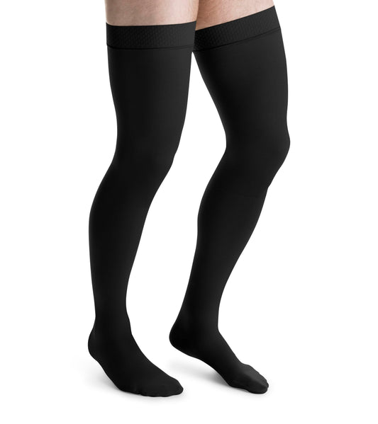 JOBST 115414 forMen Ribbed Dress Compression Stocking, Thigh High, 30-40mmHg, Closed Toe, Large, Black