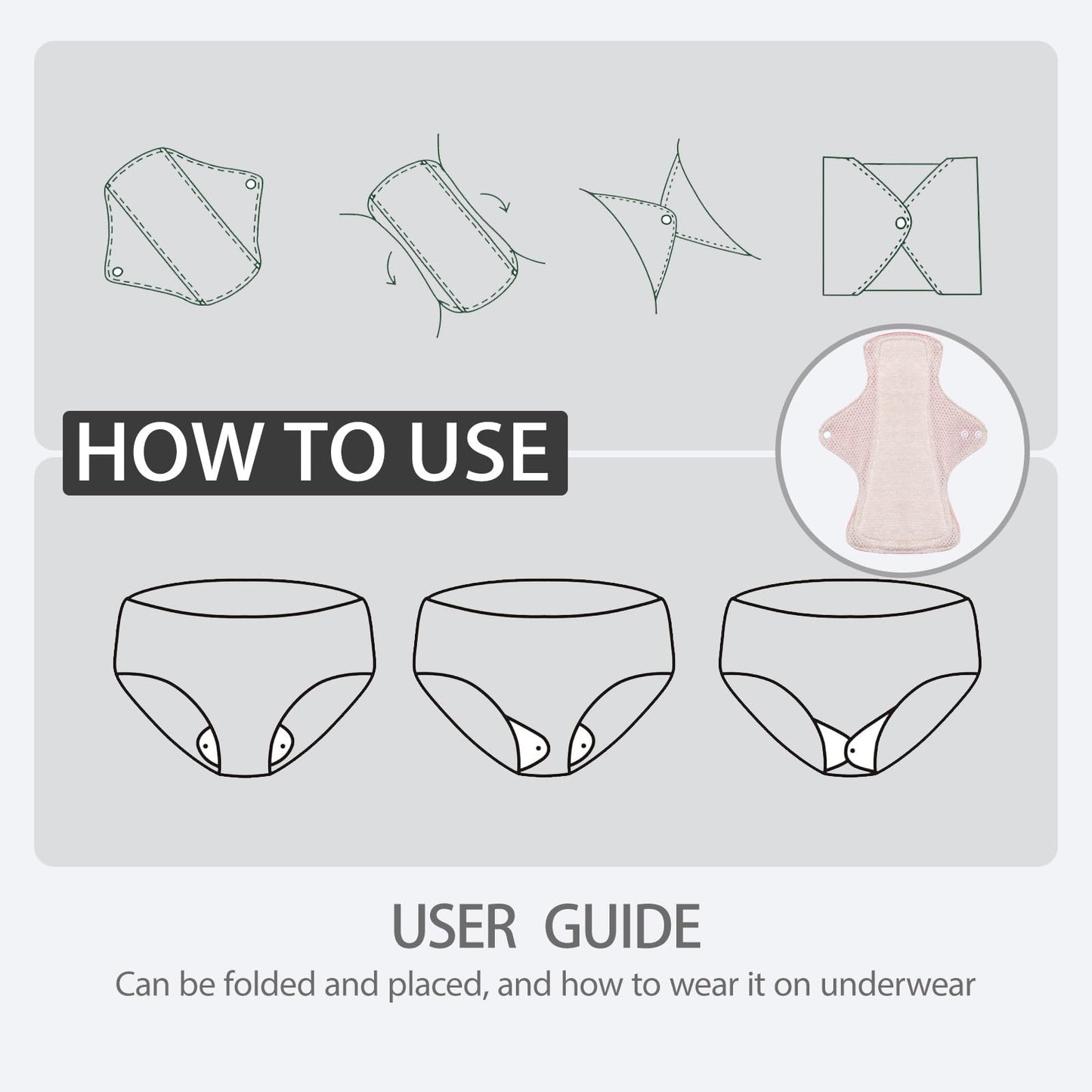 AIO Reusable Washable Cloth Menstrual Pads Sanitary Pad 5 pcs Pads with Mini Wet Bag 7.2 * 9.8in