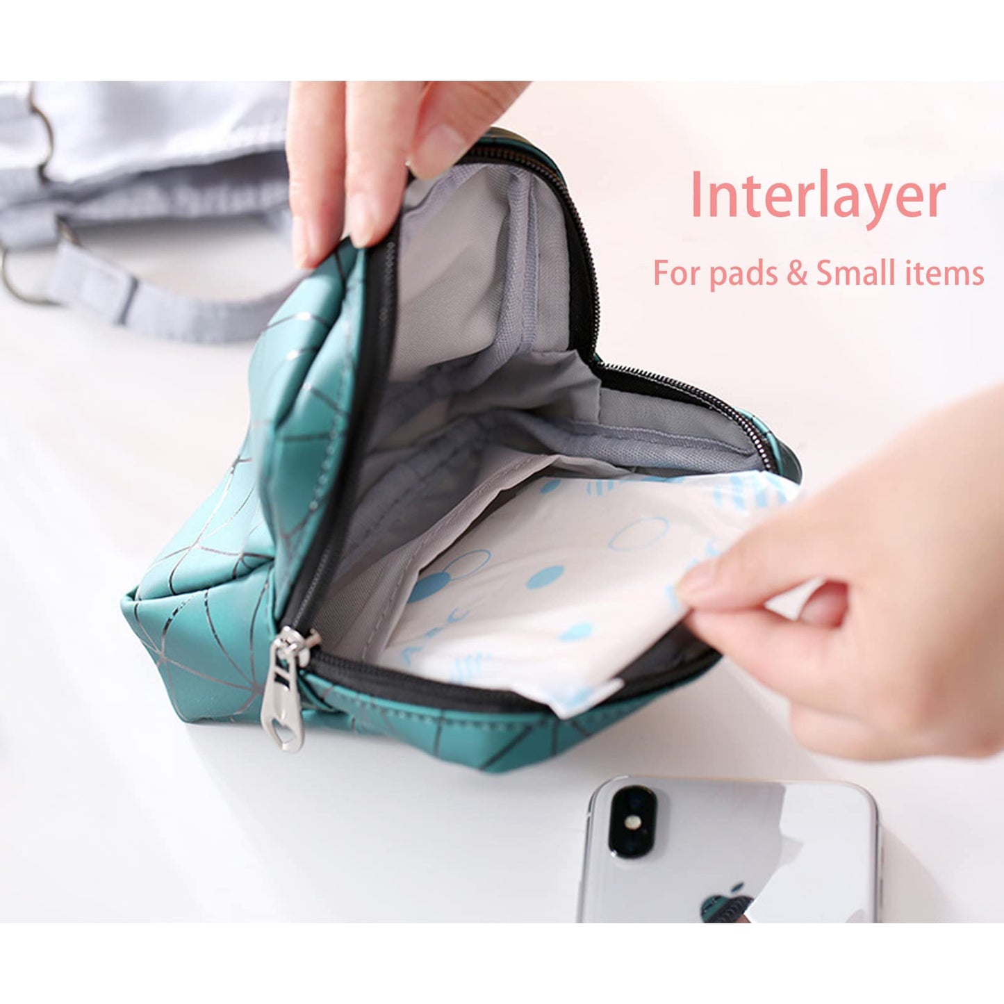 Sanitary Napkin Storage Bag, 2pcs Feminine Menstruation Pad Holder, Small Portable Menstrual Tampon Pouches, First Period Kit Bags for Teen Girls Women Ladies (Black and Green)