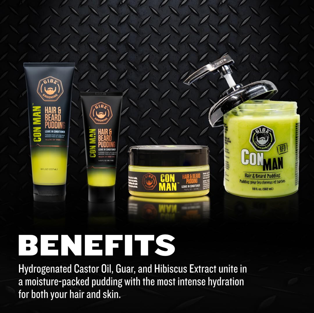 GIBS Con Man Hair & Beard Pudding - Leave In Conditioner - Curl Definer - Moisturizer - 3.25 oz Travel Size