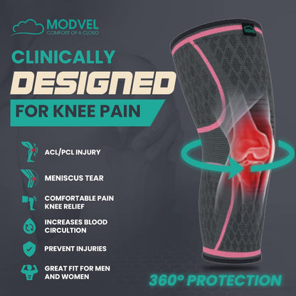 Modvel 2 Pack Knee Brace for Women & Men - Workout Knees Compression Sleeve for Knee Pain Relief Joint Support for ACL, Arthritis, Meniscus Tear Knees Brace for Sports, Rodilleras para Gym Fitness