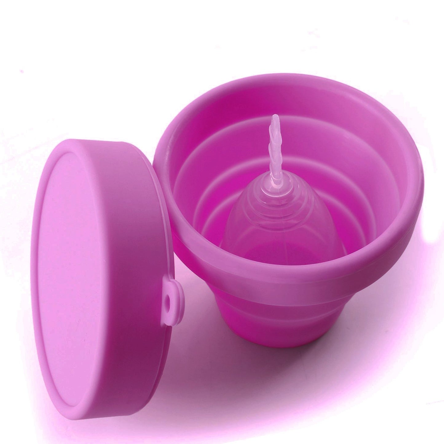 Collapsible Silicone Foldable Sterilizing Cup Set for Feminine softcups Menstrual Cups Storing and Cleaning Your Heavy Diva Cup Foldable Travel Cup for Outdoors Camping and Hiking-Eco Friendly(Pink)
