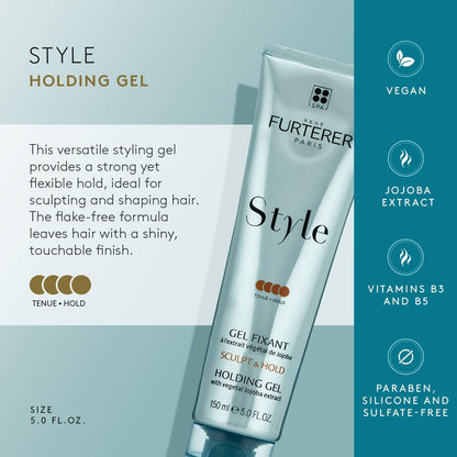 Rene Furterer STYLE Holding Gel - Sculpts & Styles with Strong Hold - With Moisturizing Jojoba Extract - For All Hair Types - Vegan & Silicone-Free - 5.0 fl. oz.