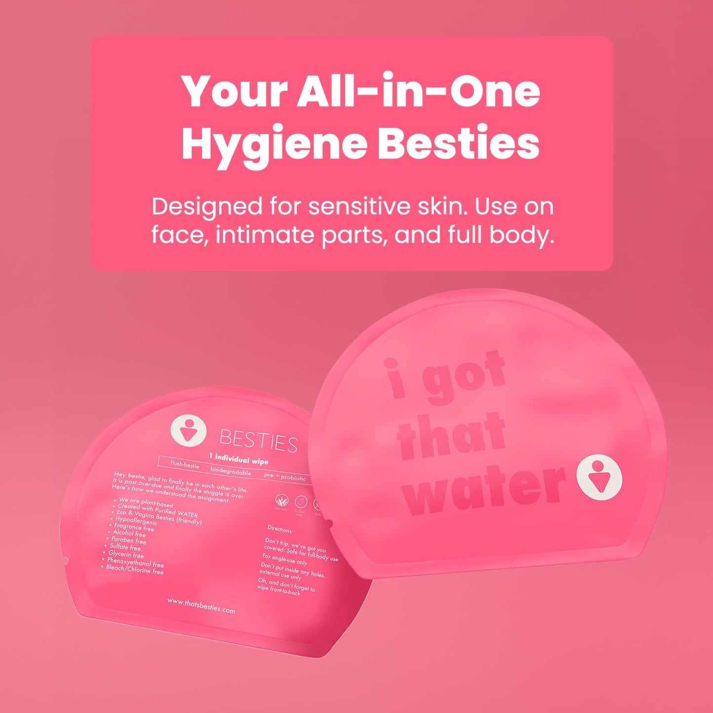 That's Besties - Prebiotic Feminine Wipes - Flushable Biodegradable PH Balanced Hygiene Wipes for Sensitive Skin Free from Fragrance Parabens and Sulfates - 10 ct.