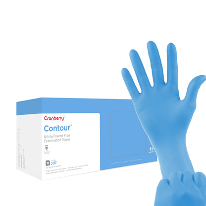 Cranberry USA CR3117 Contour Nitrile Powder Free Exam Gloves, Medium, Blue (Pack of 100)