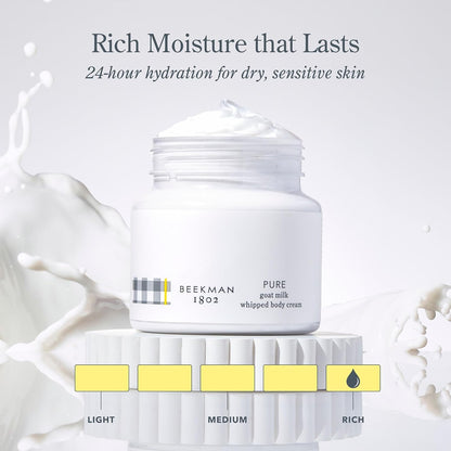 Beekman 1802 Whipped Body Cream – Rich Body Butter & Moisturizing Body Cream, Goat Milk Lotion, Shea Butter & Vitamin E, Hydrating Body Moisturizer for Dry Skin - Pure 8 oz
