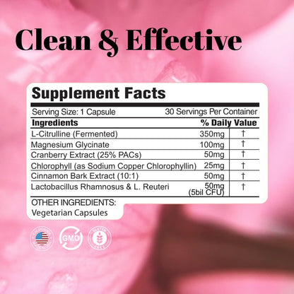 Tasty Kitty | Vaginal Health Supplement to Aid Vaginal Taste, Vaginal pH, Odor, and Moisture with Magnesium Glycinate, Probiotics, with Plant Based Natural Women's Health | 30 Capsules