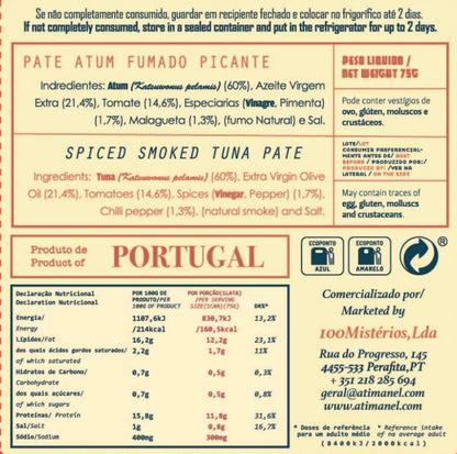 Portuguese Smoked Spiced Tuna Pate | B Vitamins, Omega-3 | Tinned Seafood by Ati Manel | 8 x 75g Cans