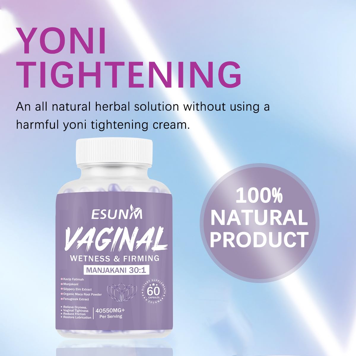 Vaginal Moisturizer Capsules, Female Vaginal Probiotics Wetness & Tightening Vaginal Wellness Supplement for Enhance Vaginal Muscle Tone & Vaginal Dryness- Vegan,60 Capsules