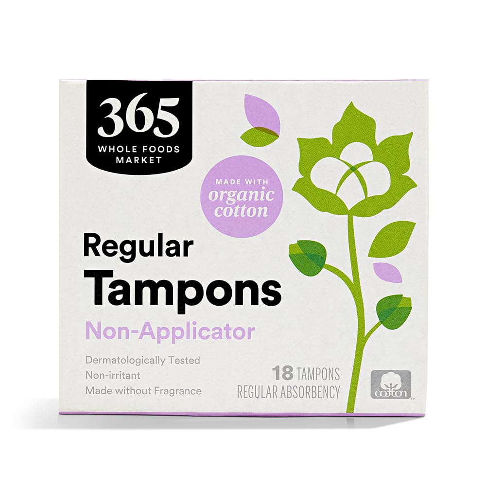 365 by Whole Foods Market, Non-Applicator Tampons, Made with Organic Cotton, Regular Absorbency, Unscented, 18 Count