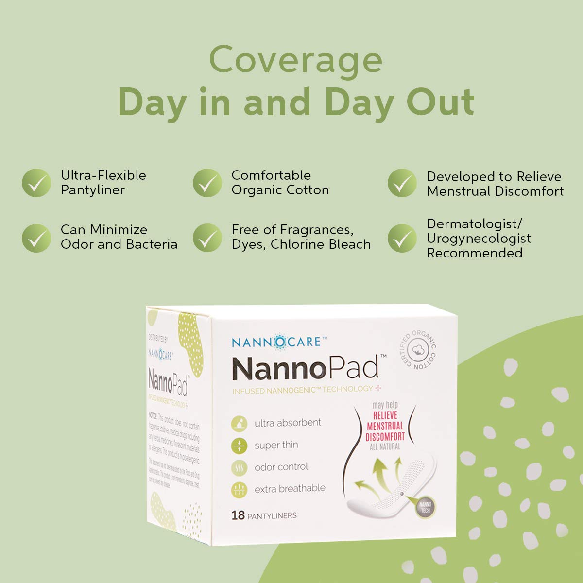 Pantyliners - Made with Organic Cotton (18 Count (Pack of 1)) Nannocare
