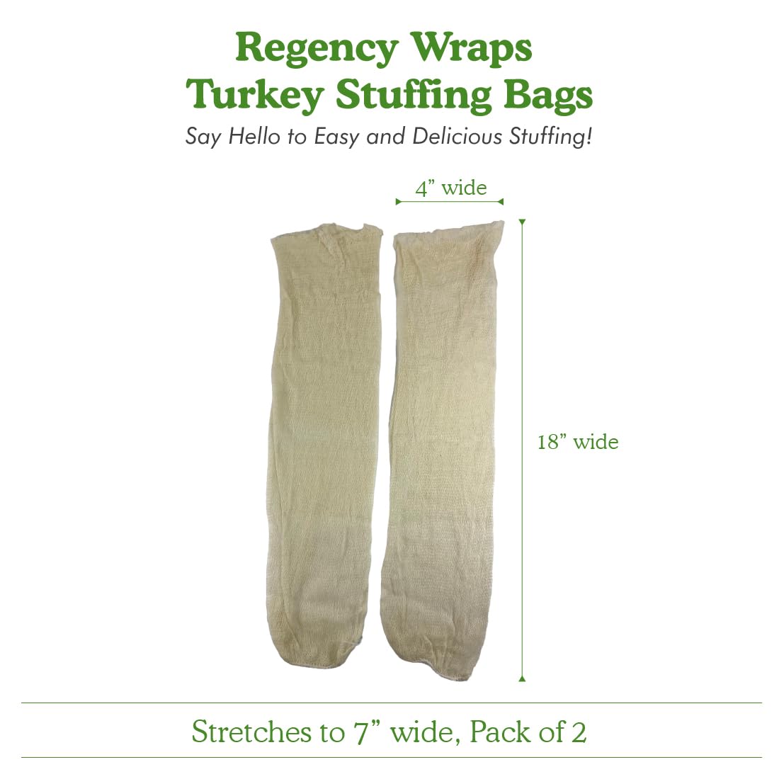 Regency Wraps Turkey Stuffing Bags, 100% Cotton Mesh Bag Allows Poultry Juice to Flavor Dressing with Mess-Free and Safe Removal, Pack of 2, Natural