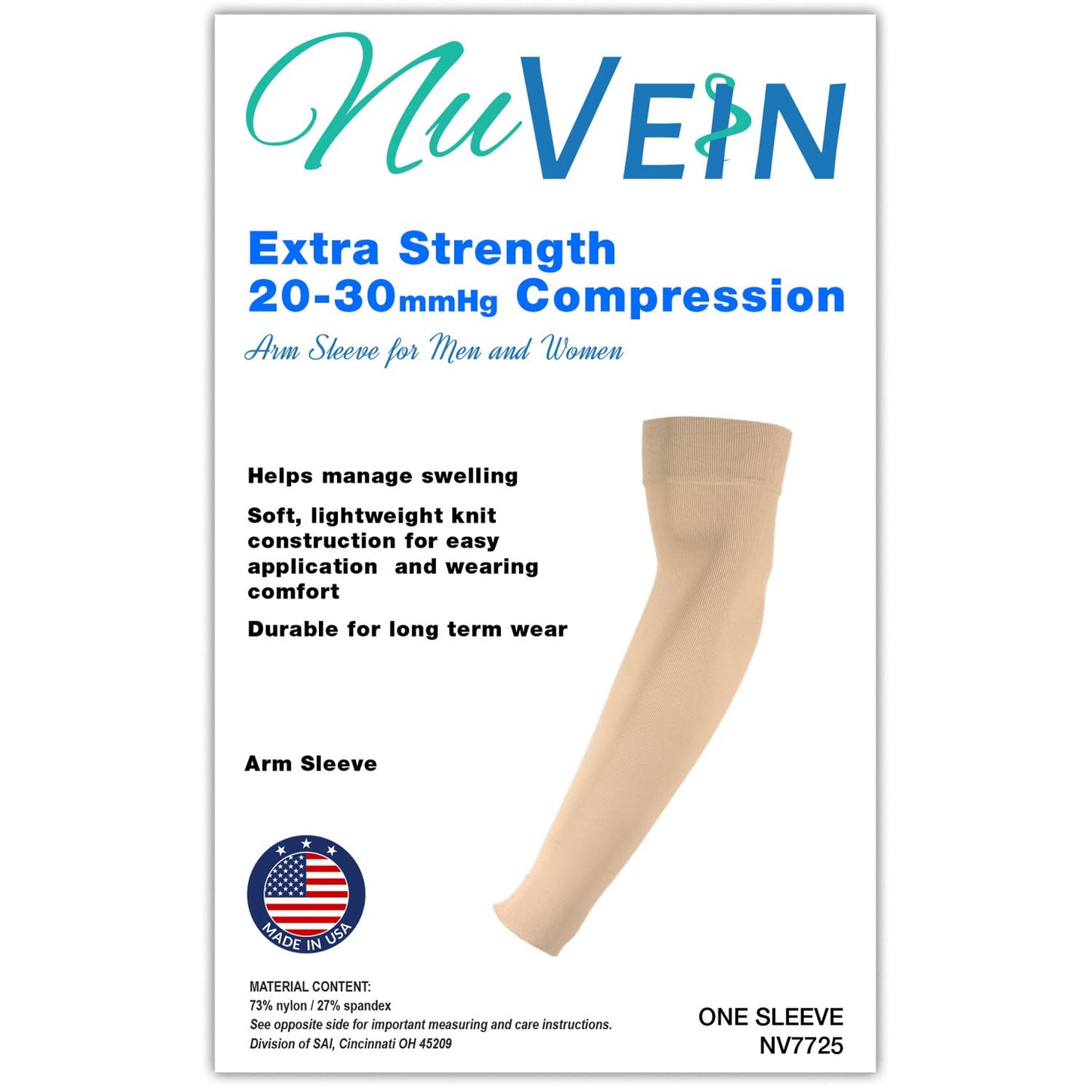 NuVein 20-30 mmHg Compression Lymphedema Arm Sleeve, Medical Support for Post Surgical Swelling Recovery, Brown, Large