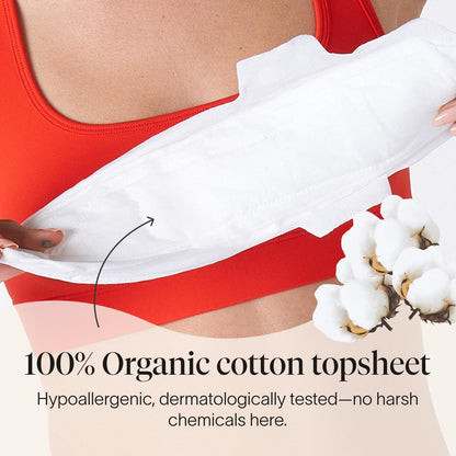 Cora 100% Organic Cotton Topsheet Pads Extra Heavy Overnight Pads (24 Count)