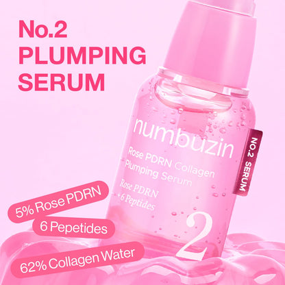 numbuzin No.2 Rose PDRN Collagen Plumping Serum, Hydrating & Firming Serum with Peptides, Plump, Glowing Skin, Korean Skincare, 1.01 fl oz (30ml)