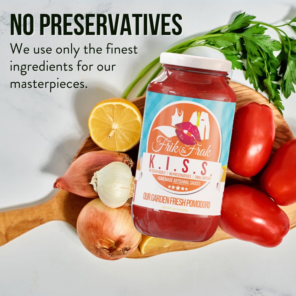 San Marzano Tomato Pasta Sauce by Frik & Frak, 6-Pack, No Sugar Added, No Preservatives, Gluten Free, 36 Month Shelf Life, Artisan Small Batch Crafted Pasta Sauces, K.I.S.S. Sauce, 24 Oz Jars