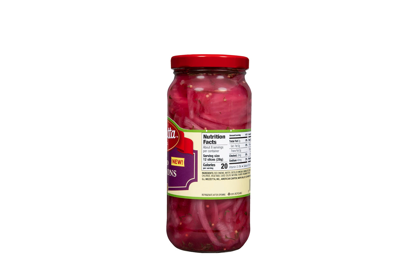 Mezzetta Pickled Red Onions in Jar - Tangy & Sweet Crunch - Perfect for Salads, Sandwiches & Culinary Creations - Vinegar & Seasonings Blend - Vibrant Color - 16 Oz - Pack of 6
